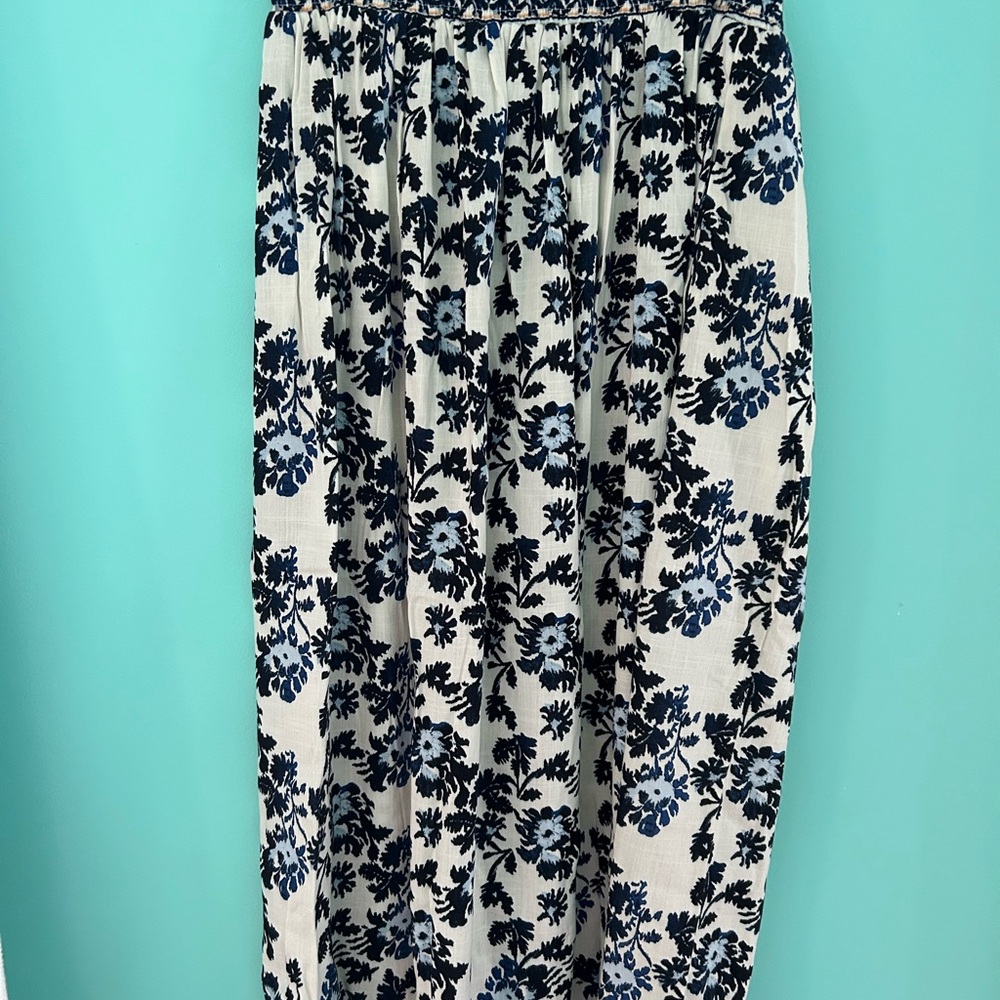 Max Studio Blue and Cream Midi-Skirt